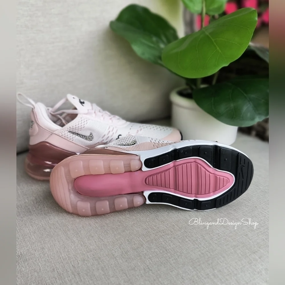Bling Nike Women's Air Max 270 Pink Sneakers Shoes Customized with Crystals